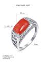Кольцо из серебра с красным агатом и фианитами родированное