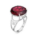 Кольцо из серебра с пл. кварцем цв. гранат и фианитами родированное