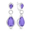 Серьги из серебра с пл. кварцем цв. аметист и фианитами родированные