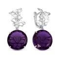 Серьги из серебра с пл. кварцем цв. аметист родированные