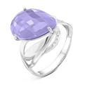 Кольцо из серебра с пл.кварцем цв.лаванда и фианитами родированное
