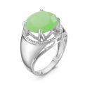 Кольцо из серебра с пл.кварцем цв.зеленый лунный и фианитами родированное