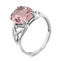 Кольцо из серебра с пл.кварцем цв.розовый турмалин и фианитами родированное
