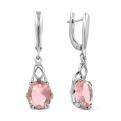 Серьги из серебра с пл.кварцем цв.розовый турмалин и фианитами родированные
