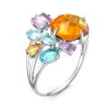 Кольцо из серебра с пл.кварцем цв.цитрин,топаз,аметист родированное