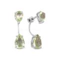 Серьги-пусеты из серебра с пл.кварцем цв.зеленый аметист родированные