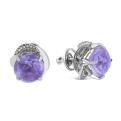 Серьги-пусеты из серебра с пл.кварцем цв.аметист и фианитами родированные