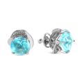 Серьги-пусеты из серебра с пл.кварцем цв.топаз и фианитами родированные
