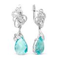 Серьги из серебра с пл.кварцем цв. sky топаз и фианитами родированные