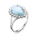 Кольцо из серебра с синт.опалом и фианитами родированное