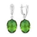 Серьги из серебра с пл.кварцем цв.хризолит родированные