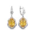 Серьги из серебра с пл.кварцем цв.цитрин и фианитами родированные