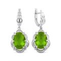 Серьги из серебра с пл.кварцем цв.хризолит и фианитами родированные