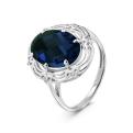 Кольцо из серебра с пл.кварцем цв.сапфир и фианитами родированное