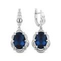 Серьги из серебра с пл.кварцем цв.сапфир и фианитами родированные