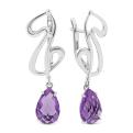 Серьги из серебра с пл.кварцем цв.аметист родированные