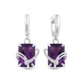 Серьги из серебра с пл.кварцем цв.аметист и фианитами родированные