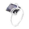 Кольцо из серебра с пл.кварцем цв.сапфир и фианитами родированное