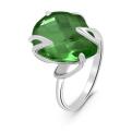 Кольцо из серебра с пл.зелёным кварцем родированное