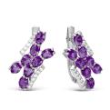 Серьги из серебра с пл.кварцем цв.аметист и фианитами родированные