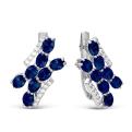 Серьги из серебра с пл.кварцем цв.сапфир и фианитами родированные