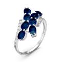 Кольцо из серебра с пл.кварцем цв.сапфир и фианитами родированное