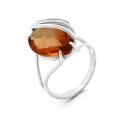 Кольцо из серебра с пл.кварцем цв.цитрин родированное