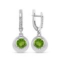 Серьги из серебра с пл.кварцем цв.хризолит и фианитами родированные