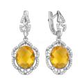 Серьги из серебра с пл.кварцем цв.цитрин и фианитами родированные