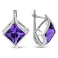 Серьги из серебра с пл.кварцем цв.аметист родированные