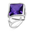 Кольцо из серебра с пл.кварцем цв.аметист родированное