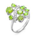Кольцо из серебра с пл.кварцем цв.хризолит и фианитами родированное