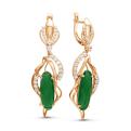 Серьги из золочёного серебра с пл.кварцем цв.зелёный агат и фианитами