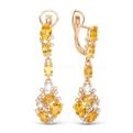 Серьги из золочёного серебра с пл.кварцем цв.цитрин и фианитами