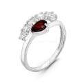Кольцо из серебра с нат.гранатом и фианитами родированное