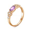 Кольцо из золочёного серебра с нат.аметистом и фианитами