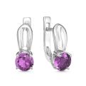 Серьги из серебра с нат.аметистом родированные