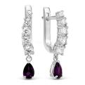 Серьги из серебра с нат.аметистом и фианитами родированные