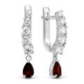 Серьги из серебра с нат.гранатом и фианитами родированные