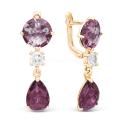 Серьги из золочёного серебра с пл.кварцем цв.аметист и фианитами