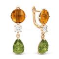 Серьги из золочёного серебра с пл.кварцем цв.празиолит, цитрин и фианитами