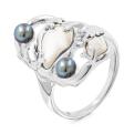 Кольцо из серебра с культ. жемчугом и белым перламутром родированное