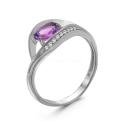 Кольцо из серебра с нат.аметистом и фианитами родированное