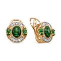 Серьги из золочёного серебра с нат.малахитом и фианитами