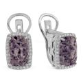 Серьги из серебра с нат.чароитом и фианитами родированные