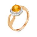 Кольцо из золочёного серебра с нат. цитрином, фианитами и родированием