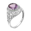 Кольцо из серебра с нат.аметистом родированное