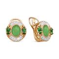 Серьги из золочёного серебра с нат. зелёным агатом и фианитами