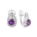 Серьги из серебра с нат.аметистом родированные