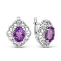 Серьги из серебра с нат.аметистом родированные